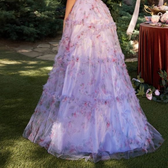 NEW LONG FORMAL OFF THE SHOULDER SLEEVELESS DRESS WITH FLORAL PATTERN CD A1286 - Picture 9 of 9